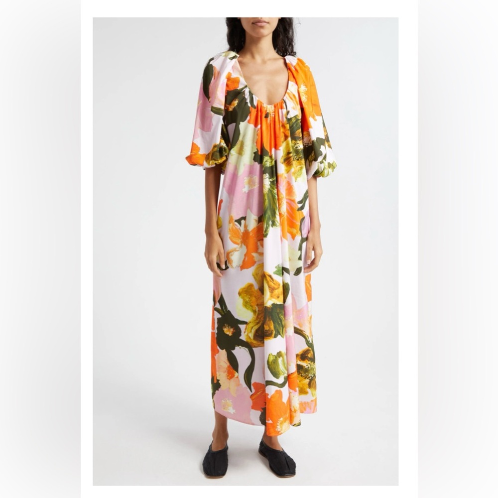STINE GOYA Orange Puff Sleeve Maxi Dress